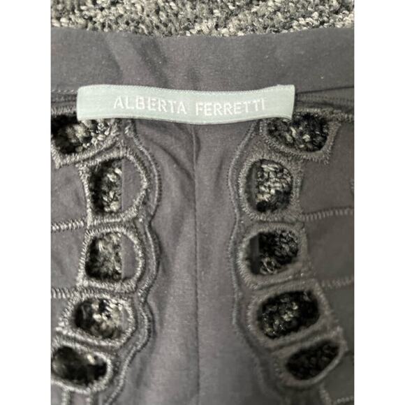 ALBERTA FERRETTI Black Eyelet Embroidered Lace Tiered Shoulder Overlay Blouse 2 - Picture 5 of 7